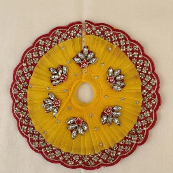 Laddu Gopal Kundan Floral Work Poshak – Yellow